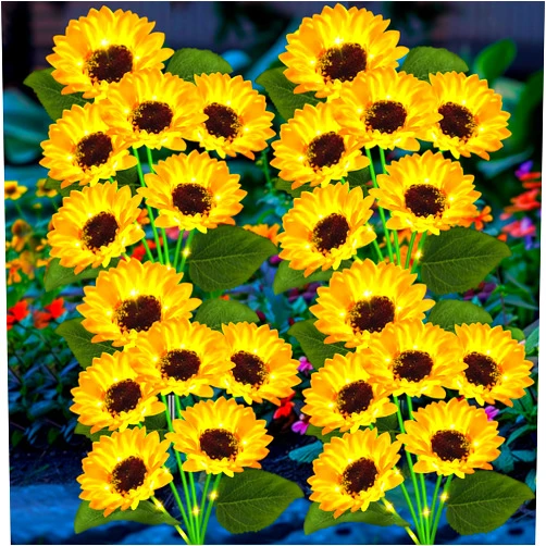 YJFWAL 4 Pack with 24 Solar Sunflower Lights Outdoor Decorative Lights for Garden Gift for Mom and Friends, IP65 Waterproof Sunflower Garden Stake Lights for Yard Patio Lawn Pathway
