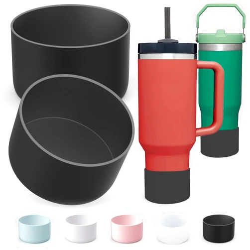 AIERSA 2Pcs Silicone Boot Sleeve for Stanley Quencher 40 oz 30 oz Tumbler with Handle & for IceFlow 20oz 30oz, Protective Water Bottle Cup Bottom Bumper Cover for Stanley Tumbler Accessories, Black