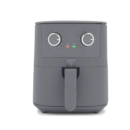 GreenLife 4.5QT Mechanical Air Fryer, PFAS-Free Ceramic Nonstick Crisper Drawer, Adjustable Temperature Timer Dial, LED Indicator, Easy Control, Dishwasher Safe, Compact Kitchen Essential, Graphite
