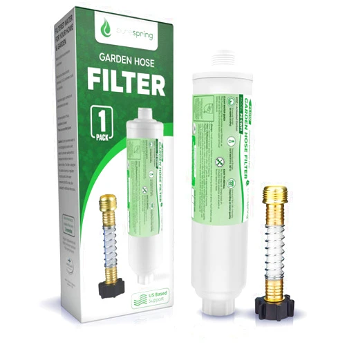 PureSpring Garden Hose Inline Water Filter With Flexible Hose Protector for Gardening, Pool, RV/Camper, Car Washing; Reduces Chlorine, Heavy Metals, Sediments, and Odor