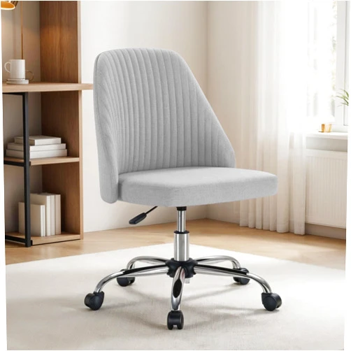 Simple Deluxe Armless Office Desk Chair, Modern Cute Swivel Vanity Chair Comfy Home Office Chairs with Wheels Height Adjustable Rolling Computer Task Stools for Living Room, Make-up, Bedroom, Grey
