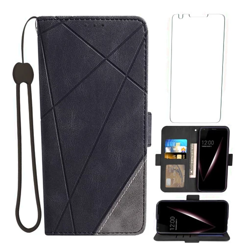 Asuwish Compatible with LG V35 ThinQ V30 Plus Wallet Case and Tempered Glass Screen Protector Flip Cover Card Holder Cell Accessories Phone Cases for LGV30 LGV35 LG30 LG35 V 30 35 V30+ V30s H931 Black