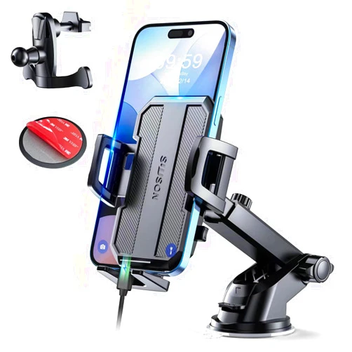 SUUSON Upgraded 3-in-1 Car Phone Holder Mount [Powerful Suction] Phone Mount for Car Dashboard Air Vent Windshield,for All iPhone Android Phone (Black)