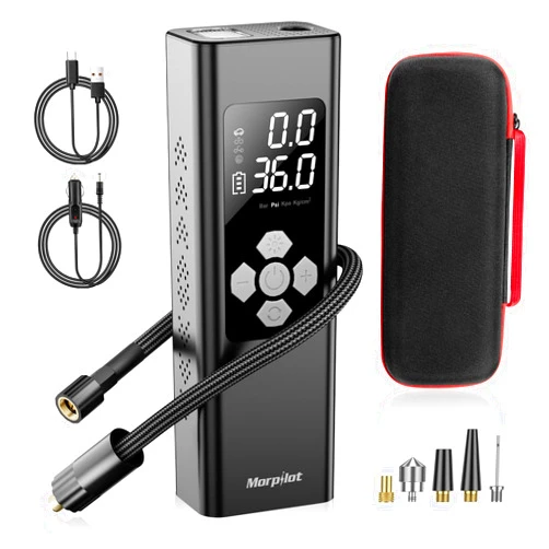 Morpilot Tire Inflator Portable Air Compressor, 2X Faster Inflation(9000mAh Battery & 12V DC Cord) Car Tire Pump with LCD Dual Display, 150PSI Electric Air Pump for Car SUV MPV RV Bike Ball
