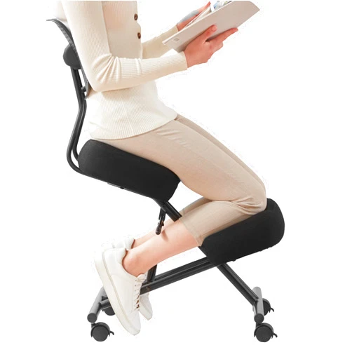 SOMEET Ergonomic Kneeling Chair with Back Support, Ergonomic Kneeling Chair with Brake and Smooth Gliding Casters, Adjustable Stool for Home and Office, Posture Chair to Relieve Back Pain, Black Linen