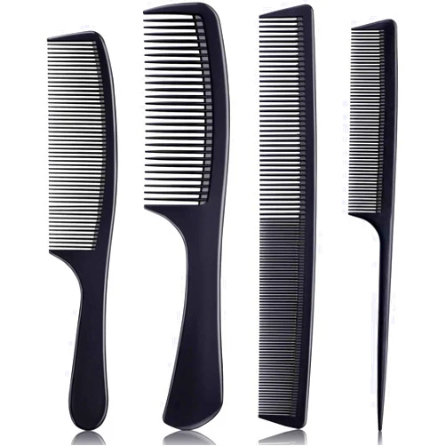 Bealihelp 4 Pieces Combs for Women and Man, Premium Black Carbon Fiber Hair Comb Set for Teasing and Parting, Professional Combs for Hair Stylist, Fine and Wide Tooth Styling Comb for All Hair Types