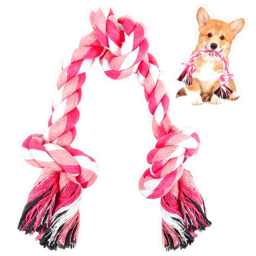 SZEE Dog Rope Toys, 3 Knots Chew Rope Toy for Medium and Small Dogs, Natural Cotton Dog Pull Rope for Tug of War and Teeth Cleaning (Pink)