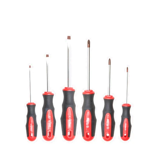 ROTATION 6PCS Magnetic Tip Screwdriver Set, 3 Phillips and 3 Flat, Red Tip | Red, Gloss, S2 Steel)