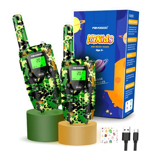 FAYOGOO 2 Pack Walkie Talkies for Kids Long Range 4 Miles,Kids Walkie Talkies with Flashlight, Christmas Birthday Toys Gifts Ideas Present for 3-12 Year Old Boys Girls (Green)
