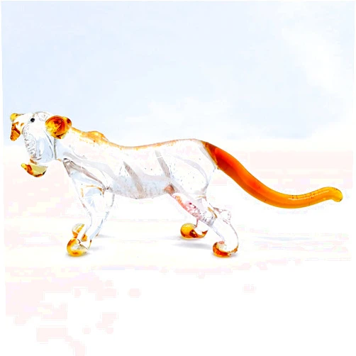 Sansukjai Tiger Tiny Miniature Figurines Animals Hand Blown Color Glass Art Collectible Gift Decorate (Amber)