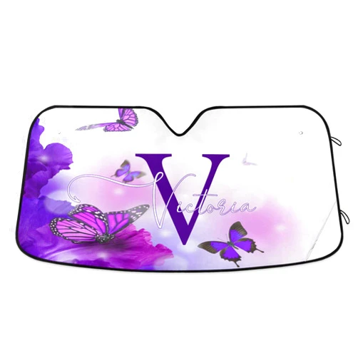 RunningBear Custom Butterfly Flowers Hydrangeas Iris Car Sunshade Personalized Windshield Sun Shade Car Window Cover Accordion Foldable Customized Sun Shade for UV Rays Keeps Vehicle Cool,55 X 27.6 in