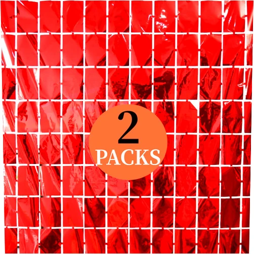 CJIBMWI Red Party Backdrop Foil Fringe Curtains Christmas Decorations Metallic Tinsel Streamer Photo Booth Props for Valentine's Day Birthday Wedding Graduation Bridal Baby Shower Party Decorations -Pack of 2