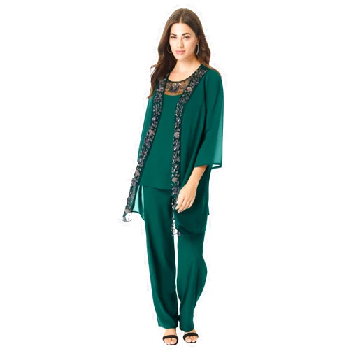 Roaman's Women's Plus Size Three-Piece Embellished Pant Set