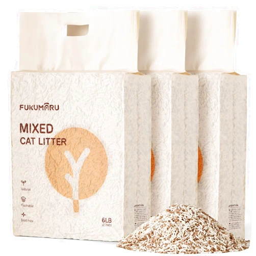FUKUMARU Tofu Cat Litter, 18 LBS Flushable Cat Litter Clumping, Dust Free Cat Litter Tofu, Natural Unscented, Low Tracking Cat Litter Pellets, 24/7 Odor Control Mixed Apple Wood Pellet