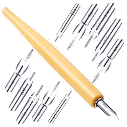 Coneedy 11 Pieces Comic Pen Nib Set, G Ink Pen Nib Stainless Steel Drawing Calligraphy with Wooden Holder for Writing, Painting, Signing(White)
