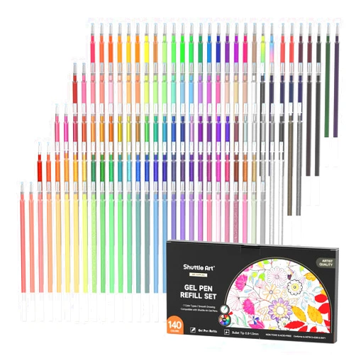 Shuttle Art Gel Pen Refills, Shuttle Art 140 Colors (No Duplicates) Gel Pen Refills, 7 Color Types for Kids Adults Coloring Books Drawing Doodling Crafts Scrapbooking Journaling