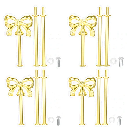 uxcell 4 Set 3-Tier Cupcake Stand Hardware Handles, Zinc alloy Cake Plate Stand Handle Fittings with Screws for DIY Making Fruit Plate Cake Stand, Bow-Knot Gold