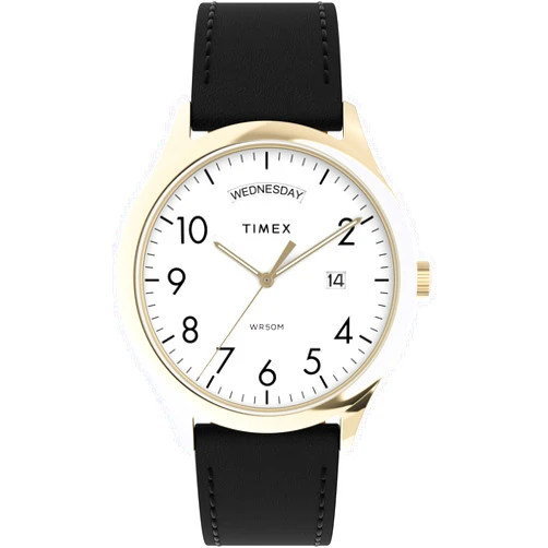 Timex Men's Modern Easy Reader 40mm Watch - Black Strap White Dial Gold-Tone Case