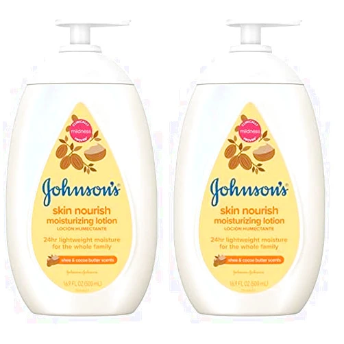 Johnson's Baby Skin Nourish Moisturizing Baby Lotion for Dry Skin with Shea & Cocoa Butter Scents, Gentle & Lightweight Body Lotion for The Whole Family, Hypoallergenic, Dye-Free, 16.9 fl. oz