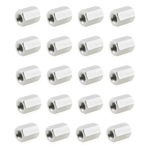Heyous 20PCS Silver Hexagonal Coupling Nut M4x0.7 Pitch 10mm Long Stainless Steel Rod Coupling Nut for Mounting Bolt Studs Worm Gear Screw