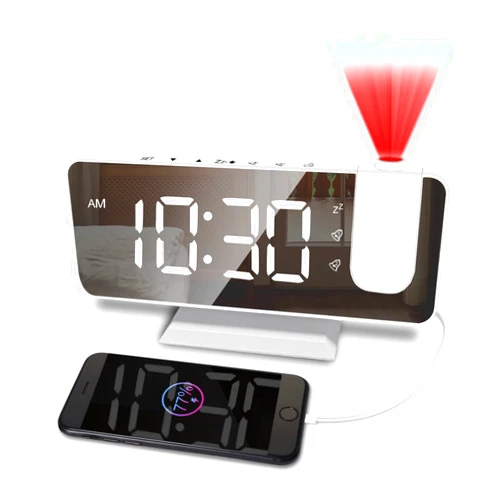 CENTOLLA Projection Alarm Clock for Bedroom,7.4 inch Large LED Alarm Clock with Projection on Ceiling, 180°Projector, USB Charger, Dimmer, Dual Alarm Clock for Bedroom Desk Decor（Plug not Included