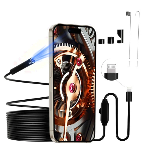 SMARTKLIK Borescope Camera with Light, 1920P HD Endoscope Inspection Camera with 8 Adjustable LED Lights, Snake Camera with 16.4ft/5m Semi-Rigid Snake Camera, 7.9mm IP67 Waterproof Inspection Camera for iOS