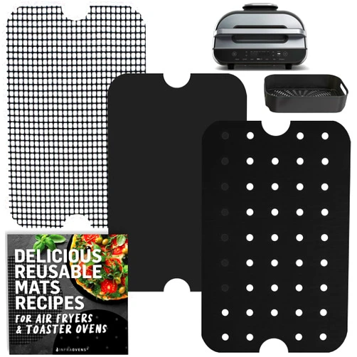 INFRAOVENS Air Fryer Reusable Liner Accessories for Ninja Foodi Smart XL Grill FG551 (Crisper Basket Only), Non Stick Mats with Air Fryer Recipe Book, Airfryer Accessory Set by INFRAOVENS