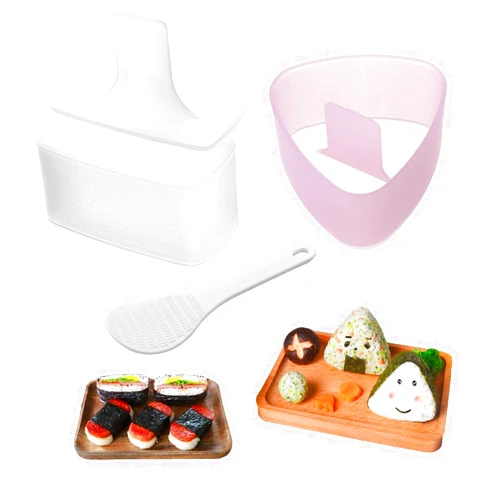 VKZATVN Onigiri Mold, 2 Pack Rice Mold Musubi Maker Kit & 1 Pack White Rice Paddle, Musubi Maker Press, Classic Triangle Rice Ball Mold Maker Sushi Mold for Japanese Home DIY Kid Lunch Bento