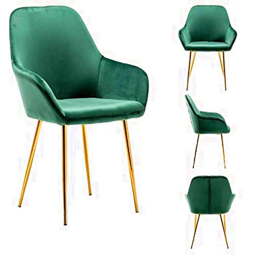 BTEXPERT Mid-Century Modern Accent Chair Modern Leisure Armchair with Gold Legs Velvet Dining Chair, Vanity Chair for Makeup, Upholstered Green Dressing Chair, Set of 2