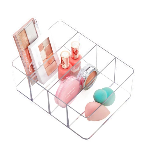 STORi 4-Compartment Clear Plastic Organizer, Rectangular Divided Makeup and Vanity Storage Bin, Use Upright for Eyeshadow Palettes, Made in USA