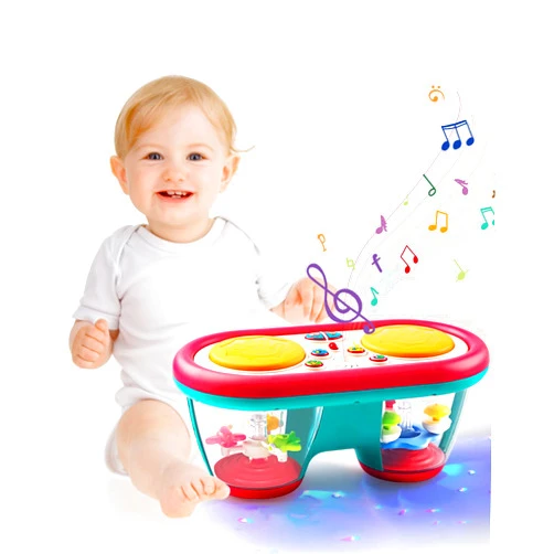 Jhoprcin Baby Toys for 6 to 12 Months, Drum Musical Instruments Rotating Light Up Toys for 12-18 Months Kids, Tummy Time Toys for Baby 0-3-6-9 Months, Walker for Baby Boy Girl Toys 1 Year Old (Blue)