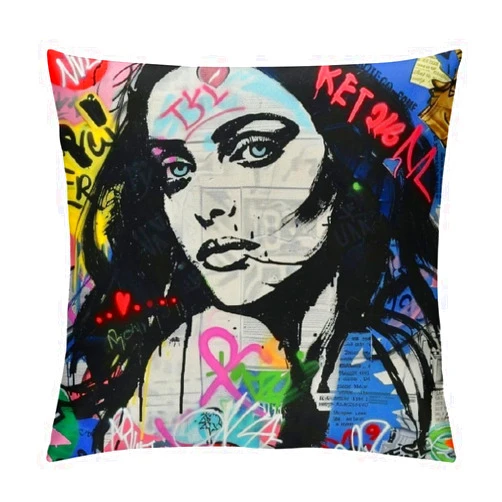 Creowell Modern Decorative Pillow Covers 18x18 inch Set of 4 Street Graffiti Art Throw Pillow Covers Statue of Liberty Pillowcase Colourful Banksy Mona Lisa Cushion Case for Couch Sofa Bed Car Patio