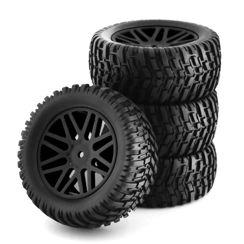 Chanmoo 1/10 RC Off Road Tires and Wheels 12mm Hex Rubber Short Course Truck Tyres with Foam Insert for 1:10 Scale Buggy Car ARRMA Traxxas Wltoys 144001 Losi HSP 94107 94170 94155 94177 4PCS (Black)