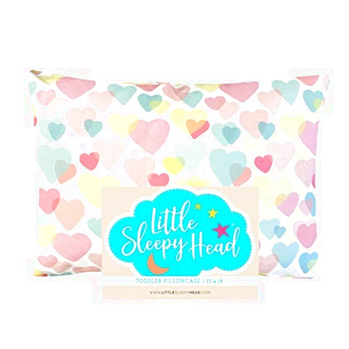 Little Sleepy Head Toddler Pillowcase, 100% Cotton & Hypoallergenic Pillow Case for Toddler Pillow, Snug Fit Envelope Pillowcase, 13x18 Pillowcase, Pilllow Sold Separately (Hearts)
