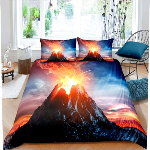 Feelyou Volcano Duvet Cover Volcanic Eruption Bedding Set Fire Mountain Comforter Cover for Boys Girls Women Men Bedroom Decor Natural Disaster Theme Bedspread Cover Twin Size with 1 Pillow Case
