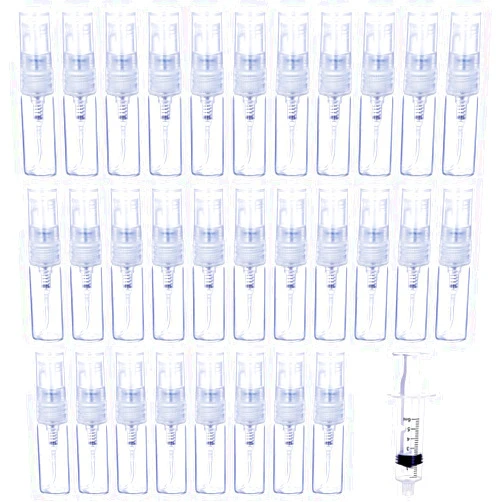 Luojery 30Pcs 3ml 5ml 10ml Portable Mini Refillable Clear Glass Empty Sprayer Perfume Bottles Cosmetic Atomizers Spray Bottle Container for Travel Party Must Makeup Tool (30Pcs 3ml Glass Perfume Bottles)