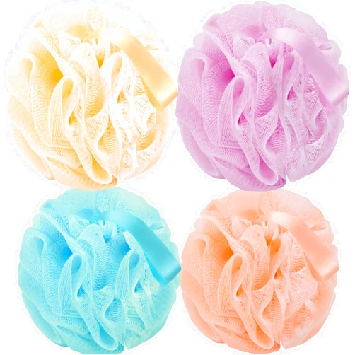 Farmoga Bath Loofah Sponge Body Scrubber Shower Sponge Exfoliating Mesh Pouf Shower Ball Bath Sponges for Women and Men Bathing Accessories (4Pack 50G Colorful)