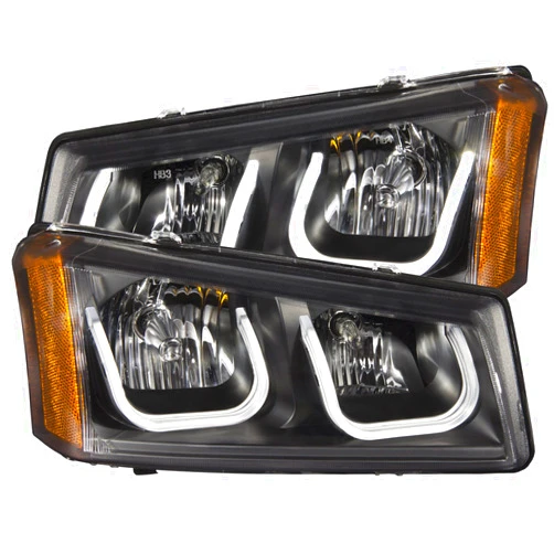 ANZO USA-111312 CHEVY SILVERADO/AVALANCHE 03-06 CRYSTAL HEADLIGHTS U-BAR BLACK CLEAR