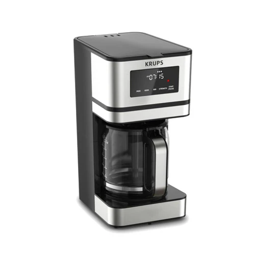 KRUPS: 12 Cup Coffee Maker, Simply Brew, Stainless Steel and Glass Carafe, Cup Drip Coffee Machine, Programmable with Digital Display, Dishwasher Safe, Drip Free Coffee Maker, Black and Silver