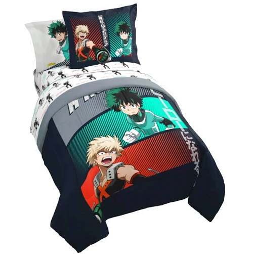 Jay Franco Kids Comforter Set Includes Sheets and Pillow Covers - Soft and Cozy Bed Set for Stylish Room Decor, Black - My Hero Academia, 7 Piece Full Size Bedding