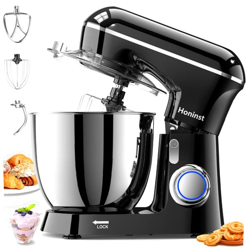 Honinst Stand Mixer, 6.5QT 10-Speed Tilt-Head Electric Stand Mixer, 3-In-1 Kitchen Mixer with Bowl, Dough Hook, Whisk and Beater, Food Mixer for Baking, Cake and Most Home Cooks, Black