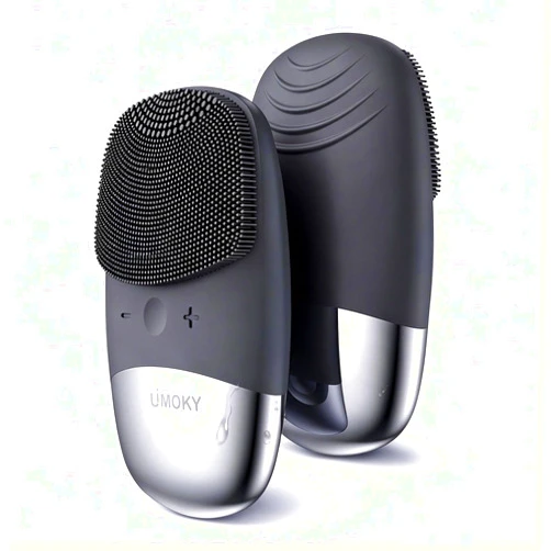 Uimoky Facial Cleansing Brush, 3-in-1 Electric Silicone Face Scrubber, Vibrating Massager, IPX7 Waterproof, USB Rechargeble Pore Brush for Deep Cleanning, Blackhead Remover, Exfoliating (Gray)