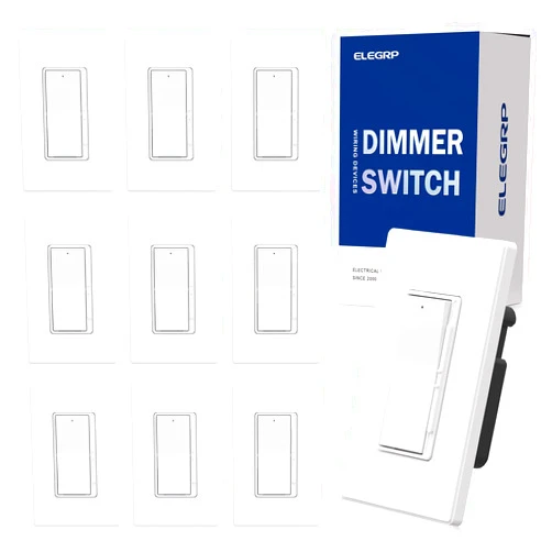 ELEGRP Digital Dimmer Light Switch for 300W Dimmable LED/CFL Lights and 600W Incandescent/Halogen, Single Pole/3-Way LED Slide Dimmer Light Switch, Wall Plate Included, UL Listed, 10 Pack, Matte White