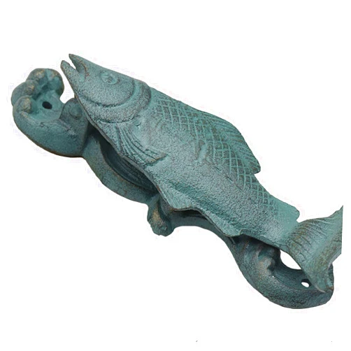 JYDQM Door Knocker Wall Decor for Front Door Decoration Gate Knocker Fish-Shaped Marine Style Cast Iron Doorknocker Green Finish Front Door Accessories with Screws, Cottages Farmhouse
