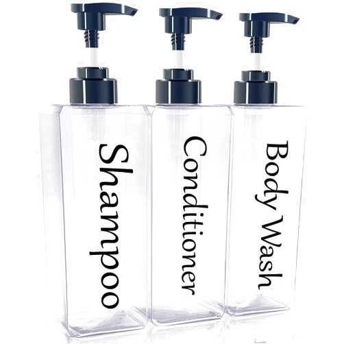 CIRACO Shampoo and Conditioner Dispenser(Clear, Set of 3, 27oz)- Refillable & EmptyShampoo and Conditioner Bottles- Body Wash Dispenser Set-Modern Shampoo Bottles for Shower Soap