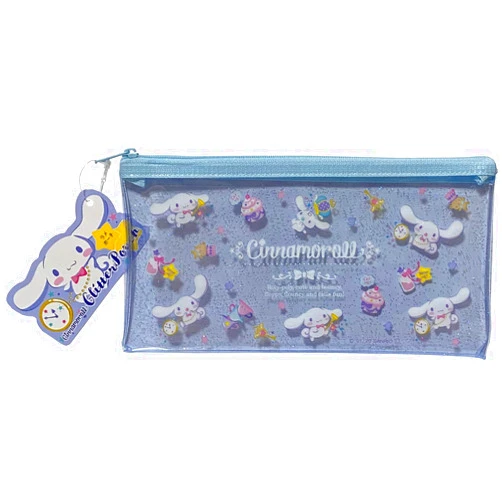 FRIEND Sanrio Cinnamoroll Flat Vinyl Glitter Pouch 20×10 cm Zipper Pen Accessories Case Bag (Happy)