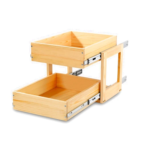 Mulush Pull Out Cabinet Organizer, 14''W×21''D×16''H Soft Close Slide Out Wood Drawer Shelves Storage for Kitchen, 2-Tier, Finished, Heavy-Duty, Bottom Assembly