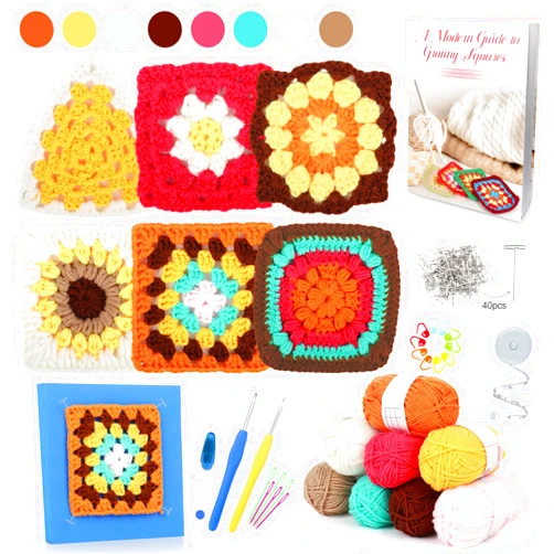 Katech Crochet Kit for Beginners, Granny Square Crochet Kit for Adults Includes Crochet Blocking Mat Crochet Book, Beginner Crochet Kit for Kids Learn to Crochet Granny Squares Blanket Bags (GRP A)