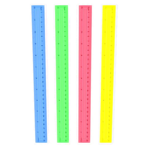 GZFCSL 4 Pack Color Transparent Ruler, Plastic Rulers 12 Inch, Assorted Color Metric Rulers Bulk for School, Office, Classroom (4)