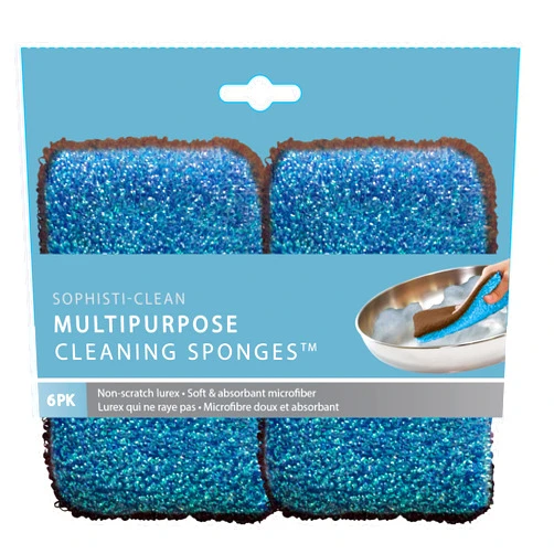 Sophisti-clean Dual-Sided Sponges, 6 Pack, White, 4 Count